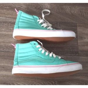 Vans Sk8 Womens 7.5 Sea Green Pink Hi Top Skate Shoes